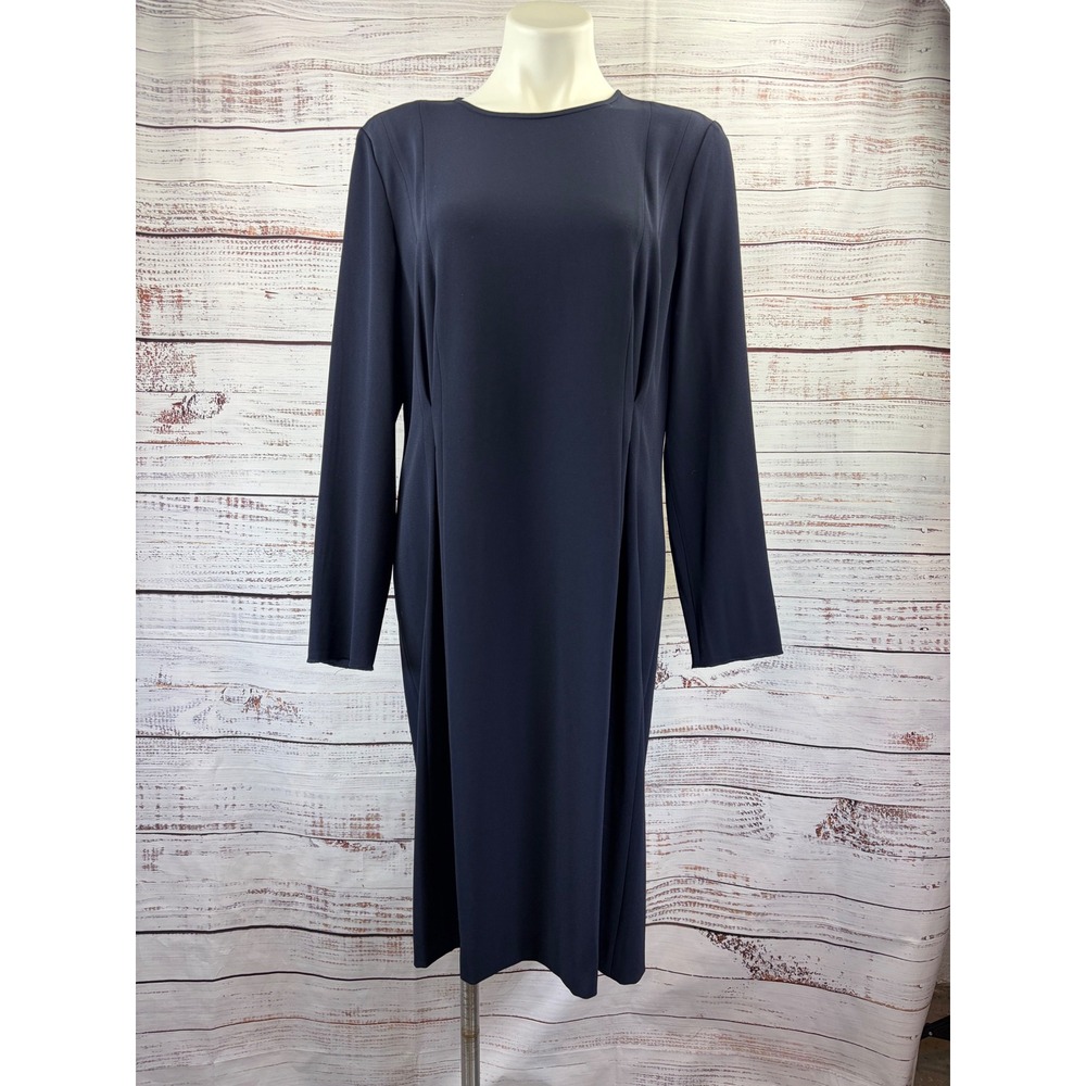 L.K. Bennett Navy Blue Jessica Long Sleeve Sheath Midi Dress 14 US 18 UK